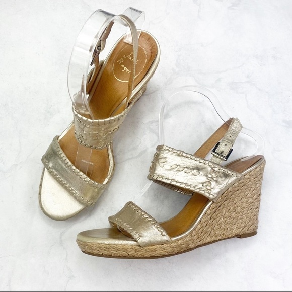 [Jack Rogers] Gold Platform Wedge Espadrilles